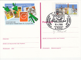 ESSEN PHILATELIC EXHIBITION, BAD HERSFELD TOWN, PC STATIONERY, ENTIER POSTAUX, 1986, GERMANY - Cartoline Illustrate - Usati