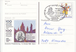 MAINZ PHILATELIC SOCIETY, CLOWN, ARLEQUIN, PC STATIONERY, ENTIER POSTAUX, 1989, GERMANY - Illustrated Postcards - Used