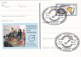 CHILDRENS, ESSEN PHILATELIC EXHIBITION, EUROPA CEPT-KITES, PC STATIONERY, ENTIER POSTAUX, 1990, GERMANY - Illustrated Postcards - Used
