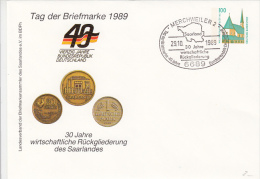 STAMP'S DAY, COINS, ALTOTTING PILGRIMAGE CHAPEL, COVER STATIONERY, ENTIER POSTAUX, 1989, GERMANY - Covers - Used