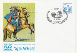 STAMP'S DAY, MESSENGER, CASTLE, COVER STATIONERY, ENTIER POSTAUX, 1986, GERMANY - Enveloppes - Oblitérées
