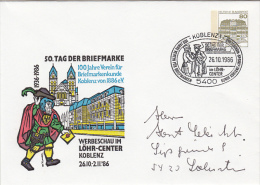 STAMP'S DAY, MESSENGER, CASTLE, EMBOISED COVER STATIONERY, ENTIER POSTAUX, 1986, GERMANY - Umschläge - Gebraucht