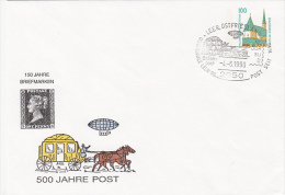 POST CHASE, POSTAL SERVICE ANNIVERSARY, ALTOTTING PILGRIMAGE CHAPEL, COVER STATIONERY, ENTIER POSTAUX, 1990, GERMANY - Buste - Usati