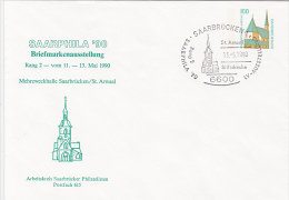 SAARBRUCKEN PHILATELIC EXHIBITION, ALTOTTING PILGRIMAGE CHAPEL, COVER STATIONERY, ENTIER POSTAUX, 1990, GERMANY - Briefomslagen - Gebruikt