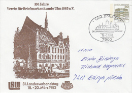 ULM TOWN HALL, CASTLE, COVER STATIONERY, ENTIER POSTAUX, 1983, GERMANY - Briefomslagen - Gebruikt