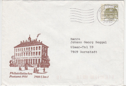 ULM POSTAL OFFICE, CASTLE, COVER STATIONERY, ENTIER POSTAUX, 1987, GERMANY - Sobres - Usados