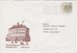 ULM POSTAL OFFICE, CASTLE, COVER STATIONERY, ENTIER POSTAUX, 1987, GERMANY - Enveloppes - Oblitérées