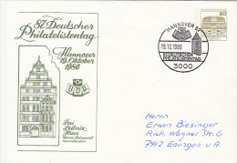 HANNOVER  LEIBNITZ HOUSE, PHILATELIST'S DAY, CASTLE, COVER STATIONERY, ENTIER POSTAUX, 1986, GERMANY - Enveloppes - Oblitérées