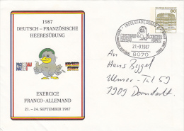 GERMAN FRENCH JOINT ARMY TRAINING, CASTLE, COVER STATIONERY, ENTIER POSTAUX, 1987, GERMANY - Umschläge - Gebraucht