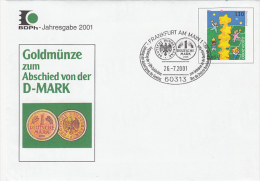 GOLD COINS, LAST MARK, EUROPA CEPT-CHILDRENS, COVER STATIONERY, ENTIER POSTAUX, 2001, GERMANY - Umschläge - Gebraucht