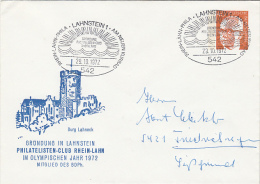 LAHNECK CASTLE, PHILATELIST'S CLUB, GUSTAV HEINEMANN, COVER STATIONERY, ENTIER POSTAUX, 1972, GERMANY - Briefomslagen - Gebruikt