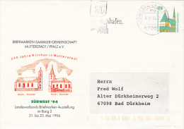 MUTTERSTADT CHURCHES, ALTOTTING PILGRIMAGE CHAPEL, COVER STATIONERY, ENTIER POSTAUX, 1994, GERMANY - Briefomslagen - Gebruikt