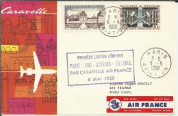 FRANCIA CC PRIMER VUELO PARIS ROMA ATHENAS ISTANBUL POR CARAVELLE 1959 AL DORSO MAT ROMA - Primeros Vuelos