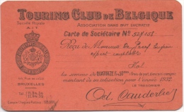 Touring Club De Belgique. Carte De Sociétaire 1932. - 1900 – 1949
