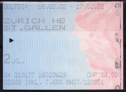 Railway Ticket - 2002 Switzerland / Zürich - St. Gallen / Hologram Holography - Europe