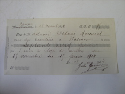 AF. VP. 28. Reçu De Madame Octave Moronval Rue Du Cimetière  à Wasmes Pour 3 Mois De Loyer En 1904 - 1900 – 1949