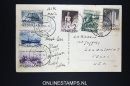 Netherlands: Airmail Card Leiden To San Antonio USA 1950 NVPH 550- 555 - Covers & Documents
