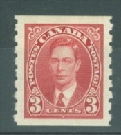 Canada: 1937/38   KGVI   SG370    3c   [Coil - Perf: Imperf X 8]    MH - Unused Stamps