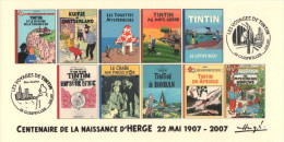 FRANCE 2007 N°72 Albums Fictifs + 2 Cachets Premier Jour FDC TINTIN KUIFJE TIM HERGE GUEBWILLER - Hergé