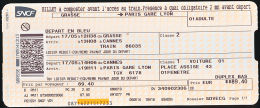 Ticket Train SNCF TGV, Cannes - Paris Gare De Lyon, 1ere Classe (17-05-2014) Et Grasse-Cannes, 2° Classe - Europa