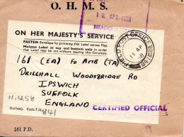 GRANDE-BRETAGNE. Enveloppe O.H.M.S. Ayant Circulé En 1958. - Officials