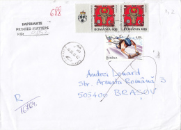 1334FM- SKELETON WINTER SPORT, HERALDIC SIGN, BULL HEAD, STAMPS ON REGISTERED COVER, 2010, ROMANIA - Covers & Documents