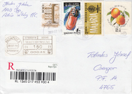 14646- INDUSTRY, CASTLES, BUSS, TRAM, TRAMWAY, ICE HOCKEY, BOB SLEIGH STAMPS ON REGISTERED COVER, 2009, HUNGARY - Storia Postale