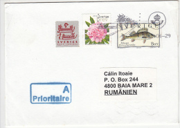 14650- FISH, PEONY FLOWER, STAMP ON COVER, 2002, SWEDEN - Lettres & Documents
