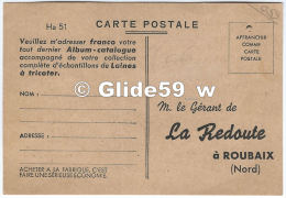 Carte Commande - Album-catalogue échantillon De Laine à Tricoter La Redoute à Roubaix Ha 51 - Almanach Hachette 1951 - Europa