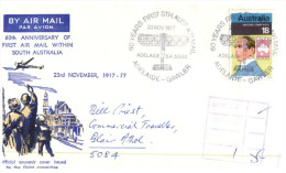 (7777 PH) Australia FDC Cover - 1977 - 60 Years First Sth Aust Airmail - Gawler To Adelaide (underpaid Taxed) - Port Dû (Taxe)