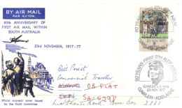 (7777 PH) Australia FDC Cover - 1977 - 60 Years First Sth Aust Airmail - Gawler To Adelaide (forwarded To New Address) - Postage Due