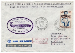 Enveloppe - Premier Vol Direct AIR FRANCE  Boeing 707 - FORT DE FRANCE PARIS  - 16 Décembre 1964 - Premiers Vols