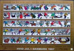 Denmark Christmas Seal 1987 MNH ( **)  Full Sheet  Unfolded  Winter Designs - Feuilles Complètes Et Multiples