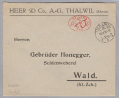 MOTIV TEXTIL 1930-04-30 Thalwil Frama "P20P" #749 HEER & Co Brief Nach Wald - Frankiermaschinen (FraMA)