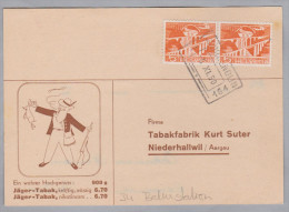 Heimat JU COURRENDLIN 1950-11-06 Bahnstation Stempel Auf Jäger Tabak Bestellkarte - Chemins De Fer