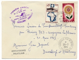Enveloppe - Premier Vol LUFTHANSA Boeing 727 - PARIS =>DUSSELDORF => HAMBOURG - 31 Mars 1965 - Primeros Vuelos