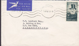 South Africa "Pegasus" Airmail Lugpos Par Avion Label Durban 1955 Cover Brief Pretoria Jubille Stamp - Poste Aérienne