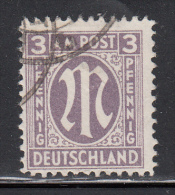 Germany A.M.G. Used Scott #3N2 Mi #17a Dz 3pf Dull Lilac Perf 11.5 X 11.5 Pen Note On Back - Afgestempeld