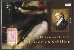 Hungary 2009. Composers - Frederic Schiller Commemorative Sheet Special Catalogue Number: 2009/43. - Feuillets Souvenir