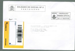 SPAIN ESPAGNE   MECHANICAL POSTAGE AFFRANCHISSEMENT MECANIQUE  WORK COURT PONTEVEDRA REGISTRERED LETTRE - Covers & Documents