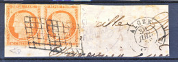 Francia 1850 Ceres N. 5 C. 40 Arancio  Rara Coppia Su Frammento Da Algeri, Annullo A Griglia, Firme Diena E Raybaudi - 1849-1850 Ceres