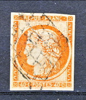 Francia 1850 Ceres N. 5A C. 40 Arancio  Vivo Con Importanti Margini, Freschissimo, Annullo A Griglia Muta, Firmato Biond - 1849-1850 Ceres