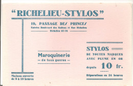 Buvard Richelieu-Stylos 19, Passages Des Princes Entrées Boulevard Des Italiens Maroquinerie De Tous Genres - Papeterie