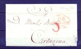 D.P. 7, 1841, BURGOS, CARTA CIRCULADA A CARTAGENA, MARCA PREF. Nº 15 " P.D. / BURGOS" EN ÓVALO - ...-1850 Vorphilatelie