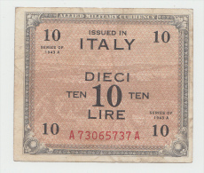 Italy 10 Lire 1943 VF Pick M19a M19 A - Geallieerde Bezetting Tweede Wereldoorlog