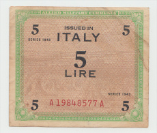 ITALY 5 LIRE 1943 VF ALLIED MILITARY PAYMENT WWII PICK M12b - 2. WK - Alliierte Besatzung