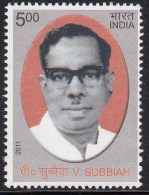 India MNH 2011, V Subbiah, Indian Communist Politician , Textile Labour Union In French India, Job - Neufs
