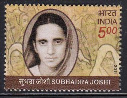 India MNH 2011, Subhadra Joshi, Women Freedom Fighter, - Ungebraucht