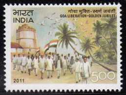 India MNH 2011, Goa Liberation, Fort Aguada Llighthouse , Bird, Flag, Coconut Tree, - Unused Stamps