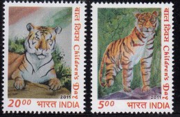 India MNH 2011, Set Of 2, Children's Day, Tiger, Animal, - Unused Stamps